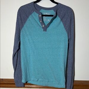 Urban Pipeline Teal and Gray Long Sleeve Henley